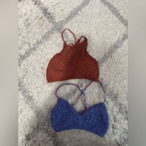 BUNDLE DEAL: 2 Crochet Halter Bikini Tops  in Rust and Blue